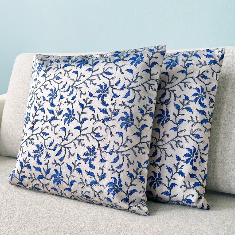 SILK Cushion cover - INDIGO/GREY